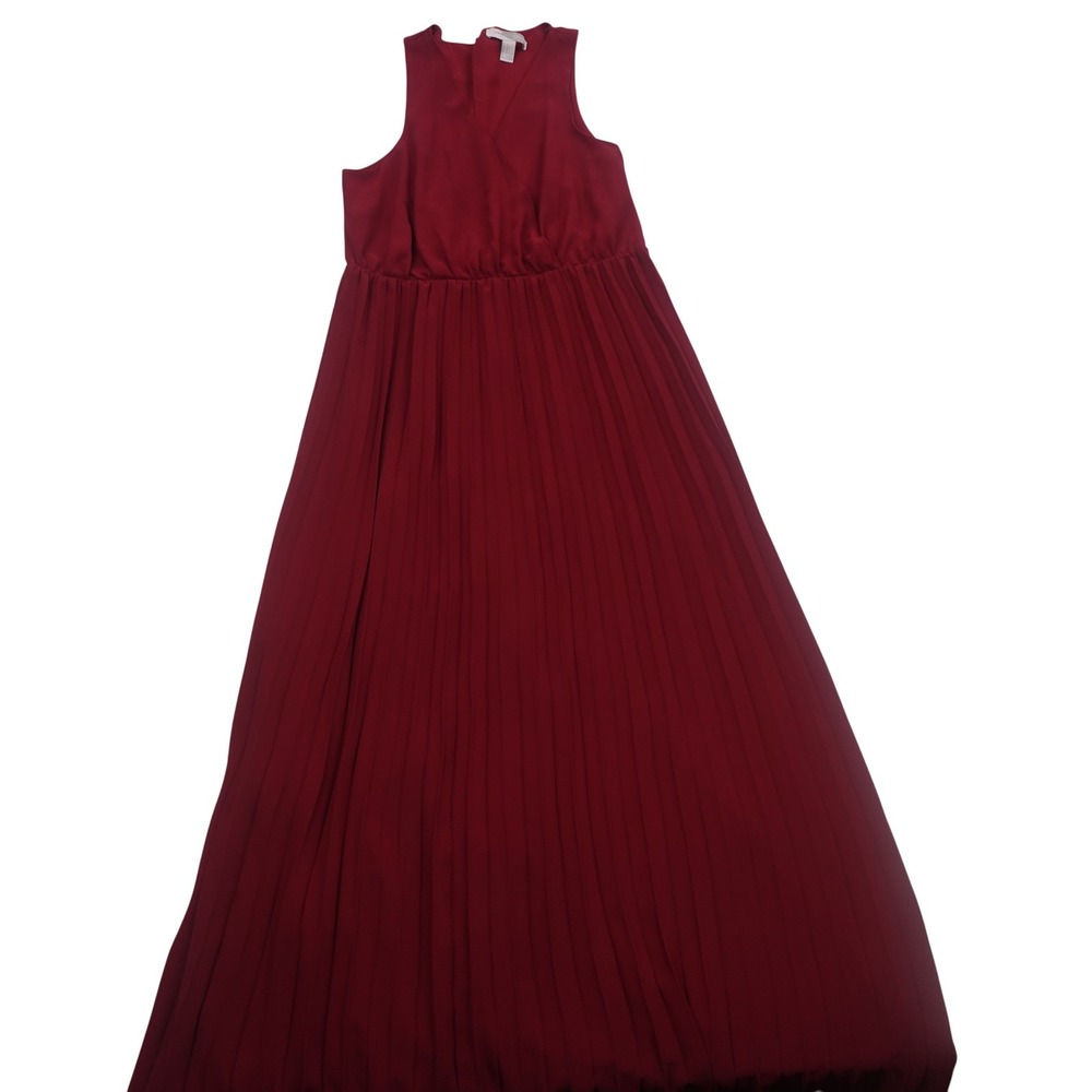 Forever 21 Dress Womens Large Red Pleated Maxi Sleeveless V Neck Formal Lined